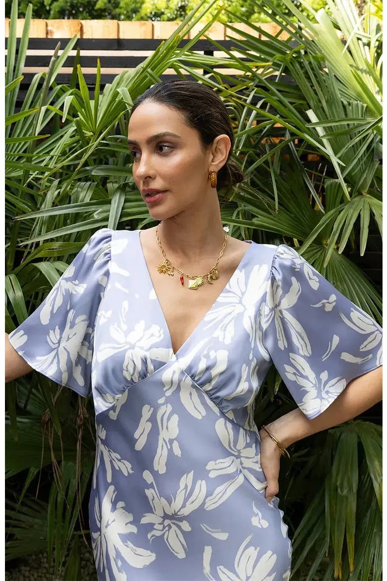Ellis V-Neck Dress, Alternate, color, Blue Lily Print