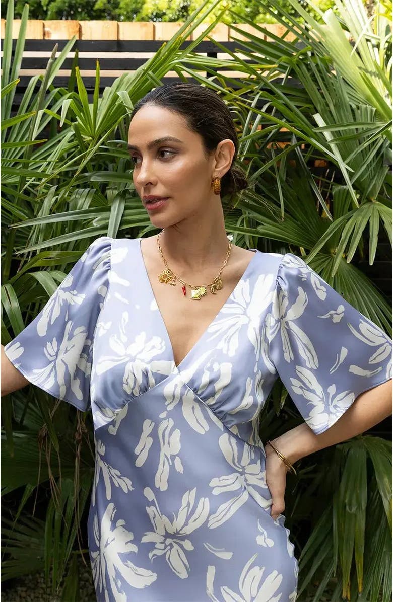 Rewritten Ellis V-Neck Dress, Alternate, color, Blue Lily Print