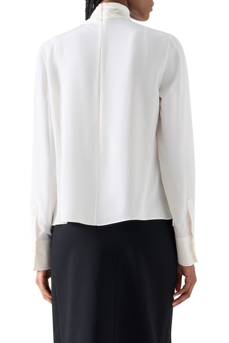 Draped Mock Neck Silk Top, Alternate, color, CREAM