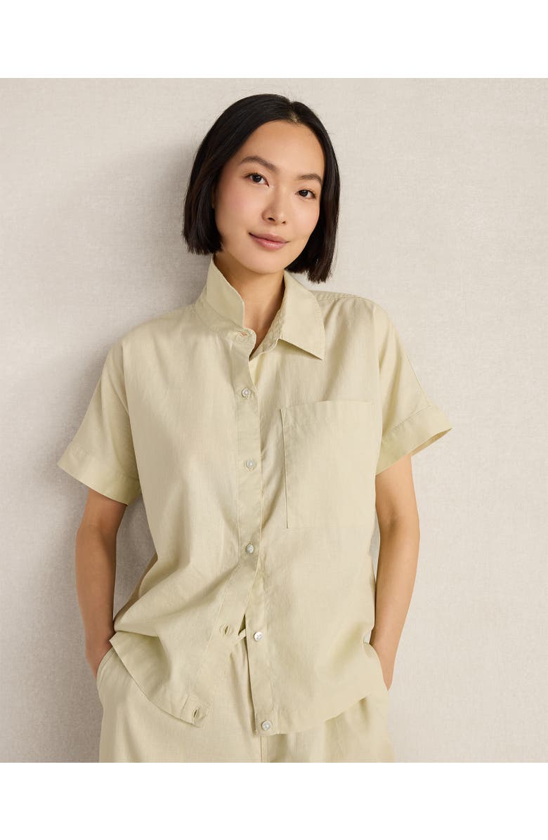 Haven Well Within Organic Cotton Linen Button-Down Top, Main, color, Celery Leaf