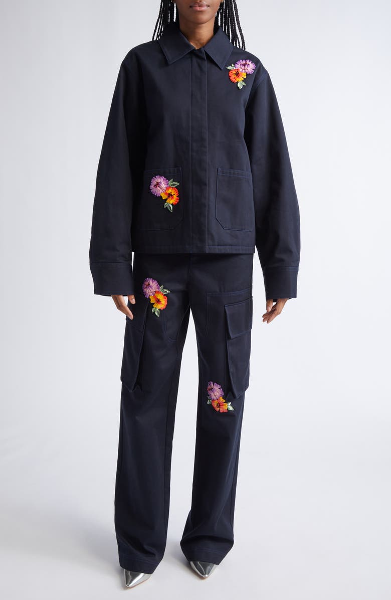 Area Flower Embellished Cargo Jacket, Alternate, color, Midnight Blue