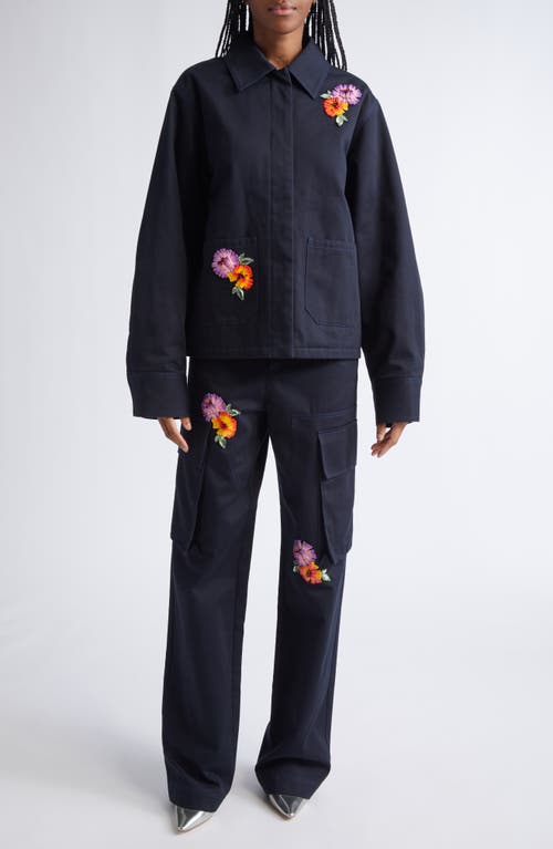 Area Flower Embellished Cargo Jacket In Blue