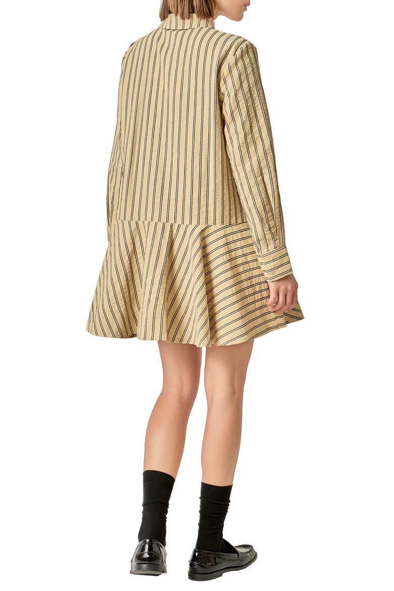 Texture Collar Long Sleeve Mini Shirtdress, Alternate, color, TAN/ BLACK