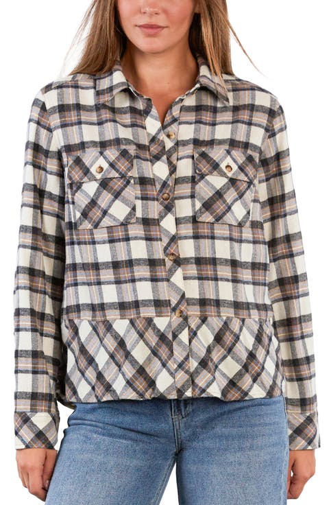 Ryan Plaid Ruffle Peplum Button-Up Shirt