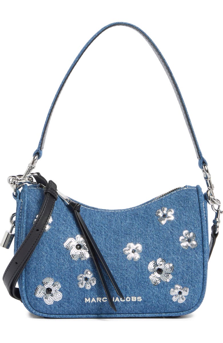 Marc Jacobs Daisy Sequin Denim Shoulder Bag, Main, color, Medium Denim