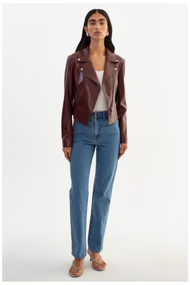 Pascale | Fitted Faux Leather Jacket, Alternate, color, Wax Brown