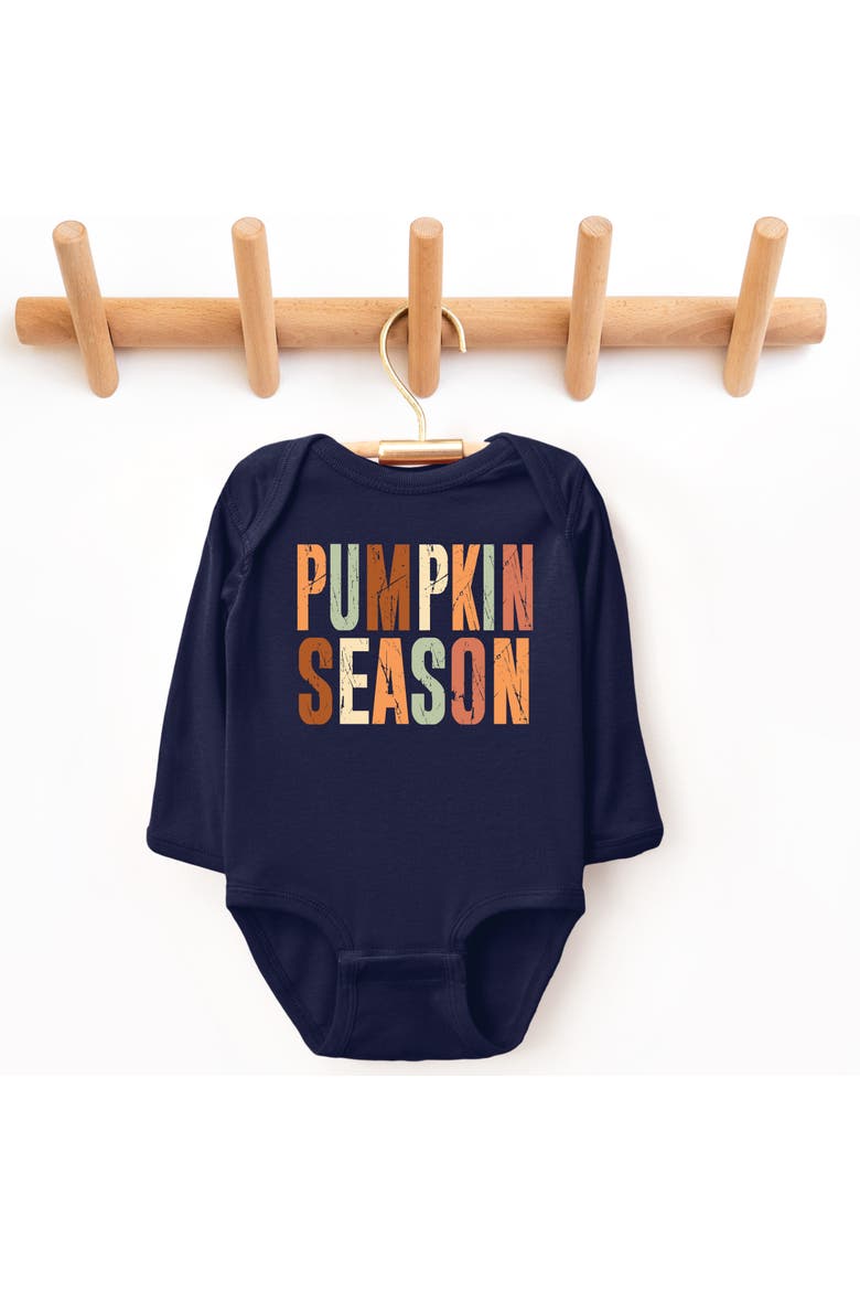 Pumpkin Season Fall Colors Infant Long Sleeve Bodysuit, Alternate, color, Navy