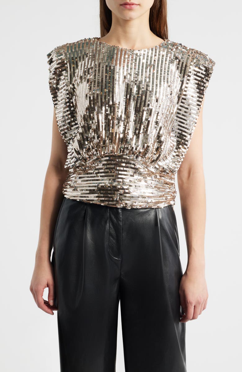 BOSS Orange Illana Sequin Crop Top, Main, color, Brass