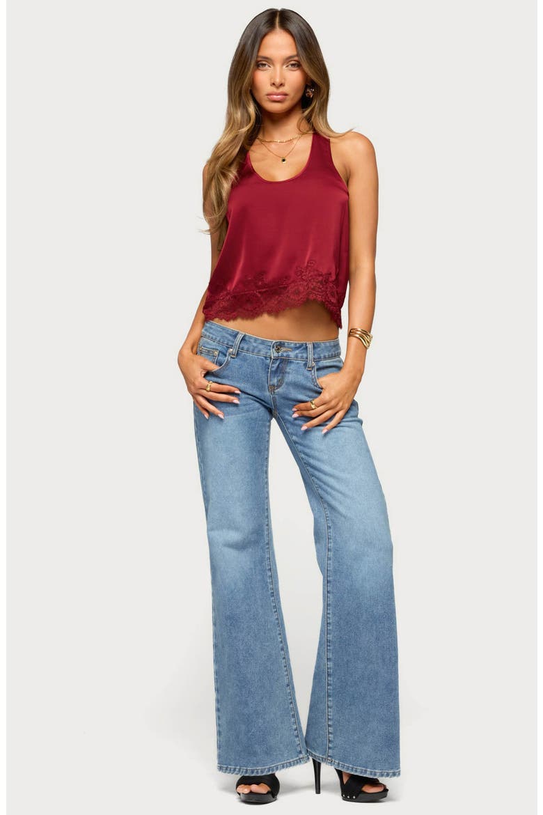 Onie Lace Trim Satin Tank, Alternate, color, BURGUNDY