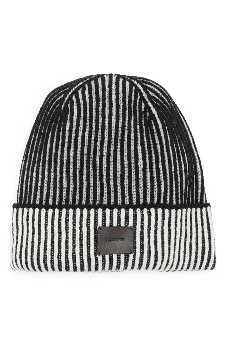 AllSaints Underground Chain Stitch Beanie, Main, color, Black/ White