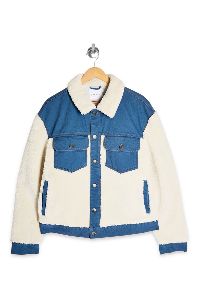 Cut & Sew Fleece & Denim Jacket, Alternate, color, BLUE