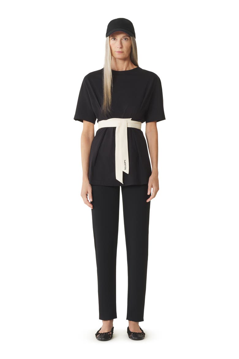 Belted T-Shirt In Cotton And Silk, Main, color, Black