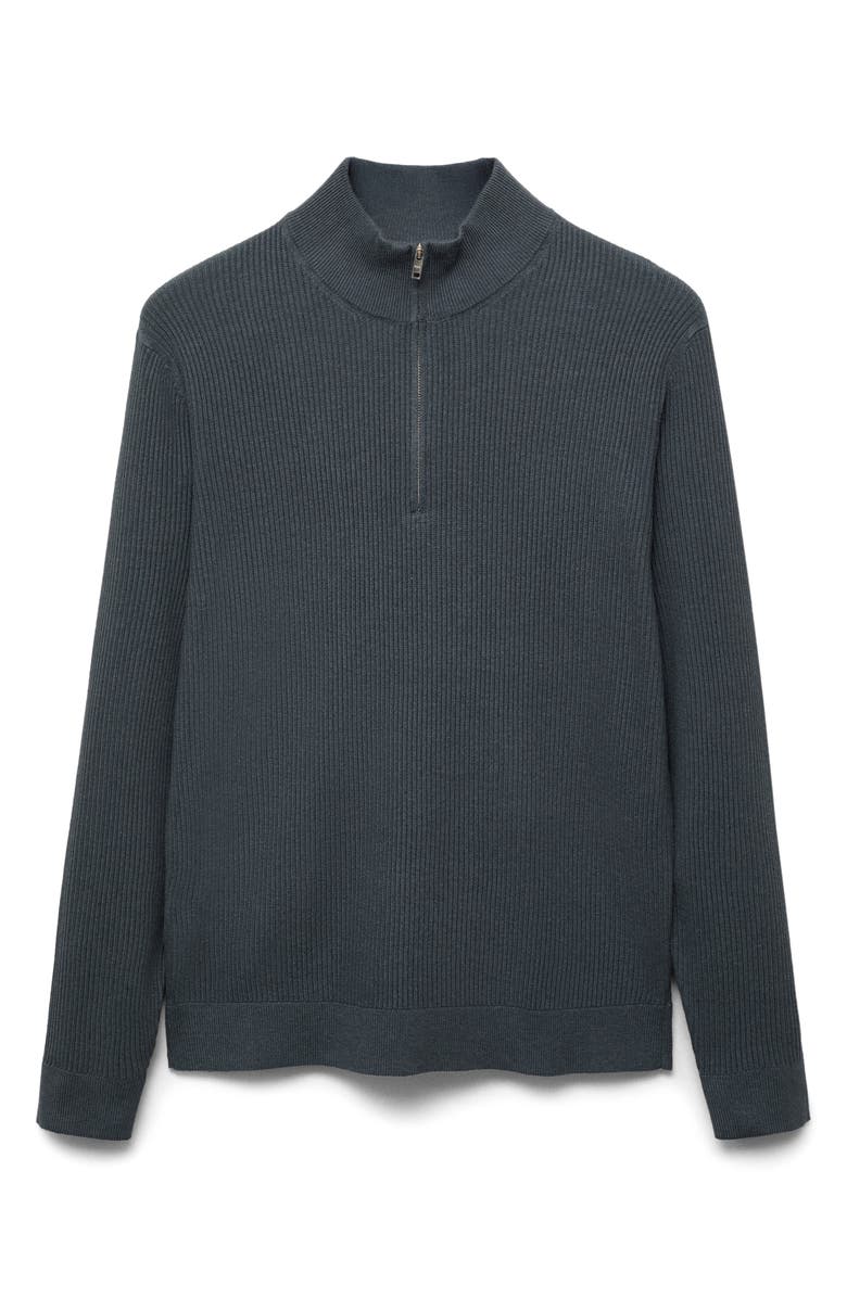 MANGO Rib Quarter Zip Sweater, Alternate, color, Dark Grey