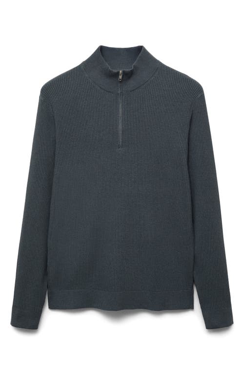 Mango Rib Quarter Zip Sweater In Gray