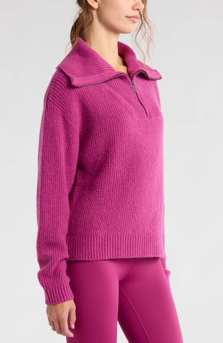 Zella Cozy Quarter Zip Rib Pullover Sweater, Alternate, color, Purple Boysen
