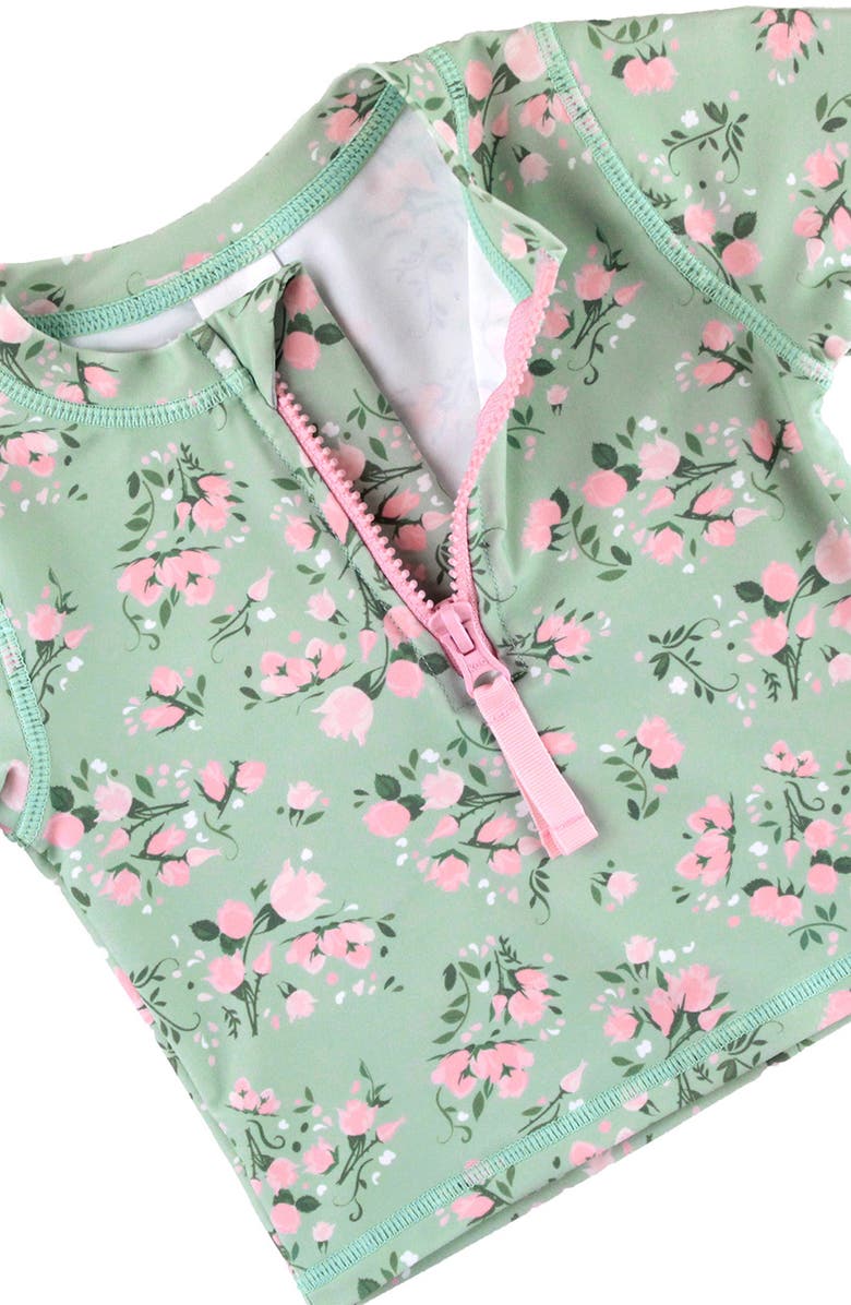 RuffleButts Kids' Long Sleeve Two-Piece Swimsuit & Headband Set, Alternate, color, Green