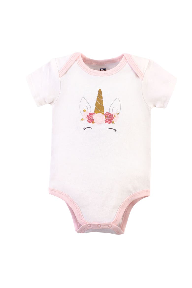 Three-Piece Set of Cotton Bodysuits, Alternate, color, Gold Pink Unicorn