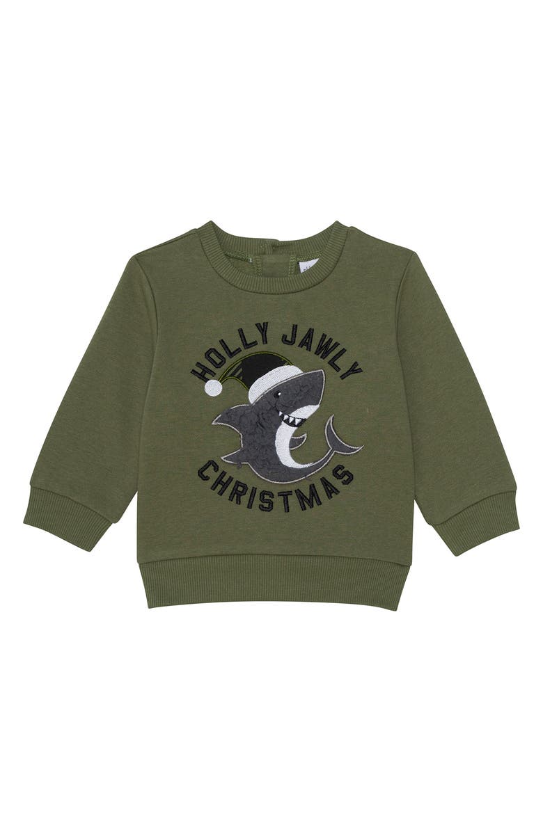 PL Baby by Petit Lem Dinosaur 3-Piece Sweatshirt, Joggers & Socks Set, Alternate, color, Shark