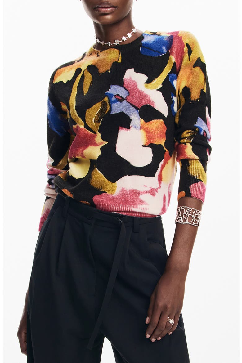 Abbotsford Floral Crewneck Sweater, Main, color, BLACK