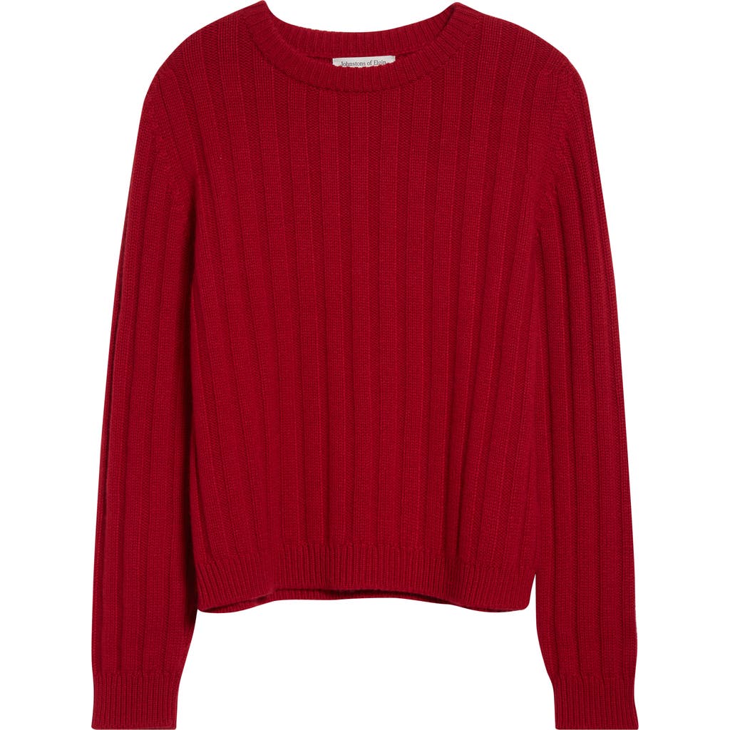 Johnstons Of Elgin Lecht Cashmere Rib Crewneck Sweater In Red
