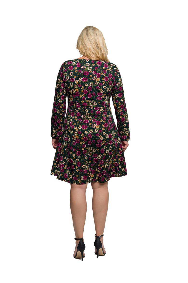 Floral Print Long Sleeve Fit and Flare Mini Dress, Alternate, color, Pink Multi