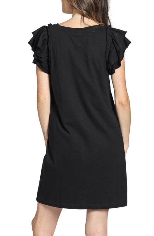 Apny Double Ruffle Sleeve Cotton Minidress In Black