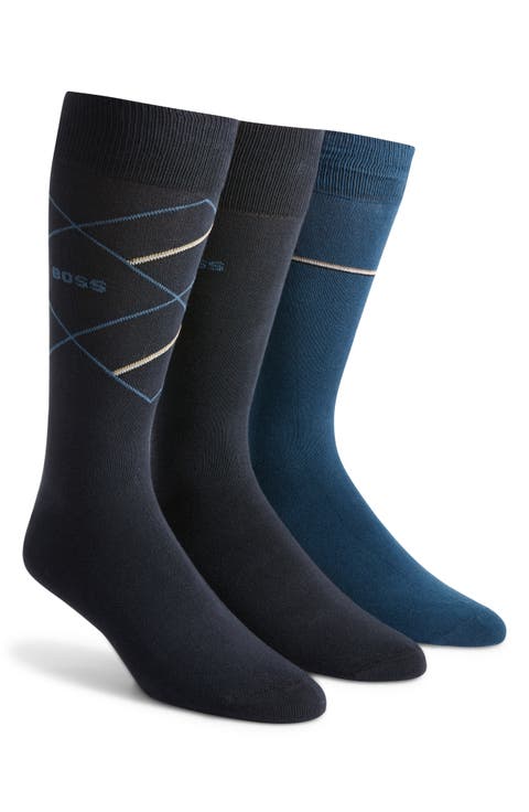 Assorted 3-Pack Icon Pattern 
Solid Cotton Blend Dress Socks Gift Box