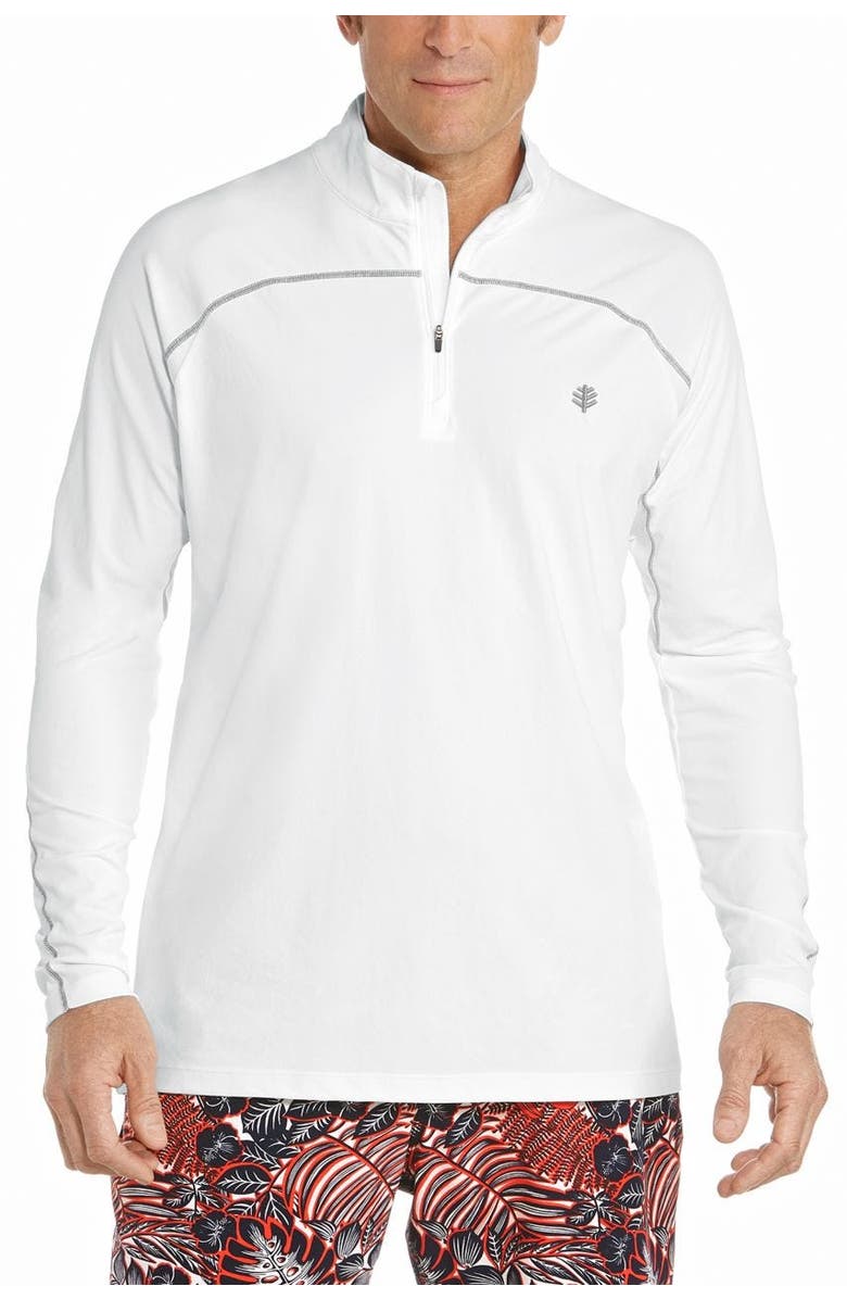 Coolibar Men's Zip Rash Guard - UPF 50+ Sun Protection - Nocona, Main, color, White