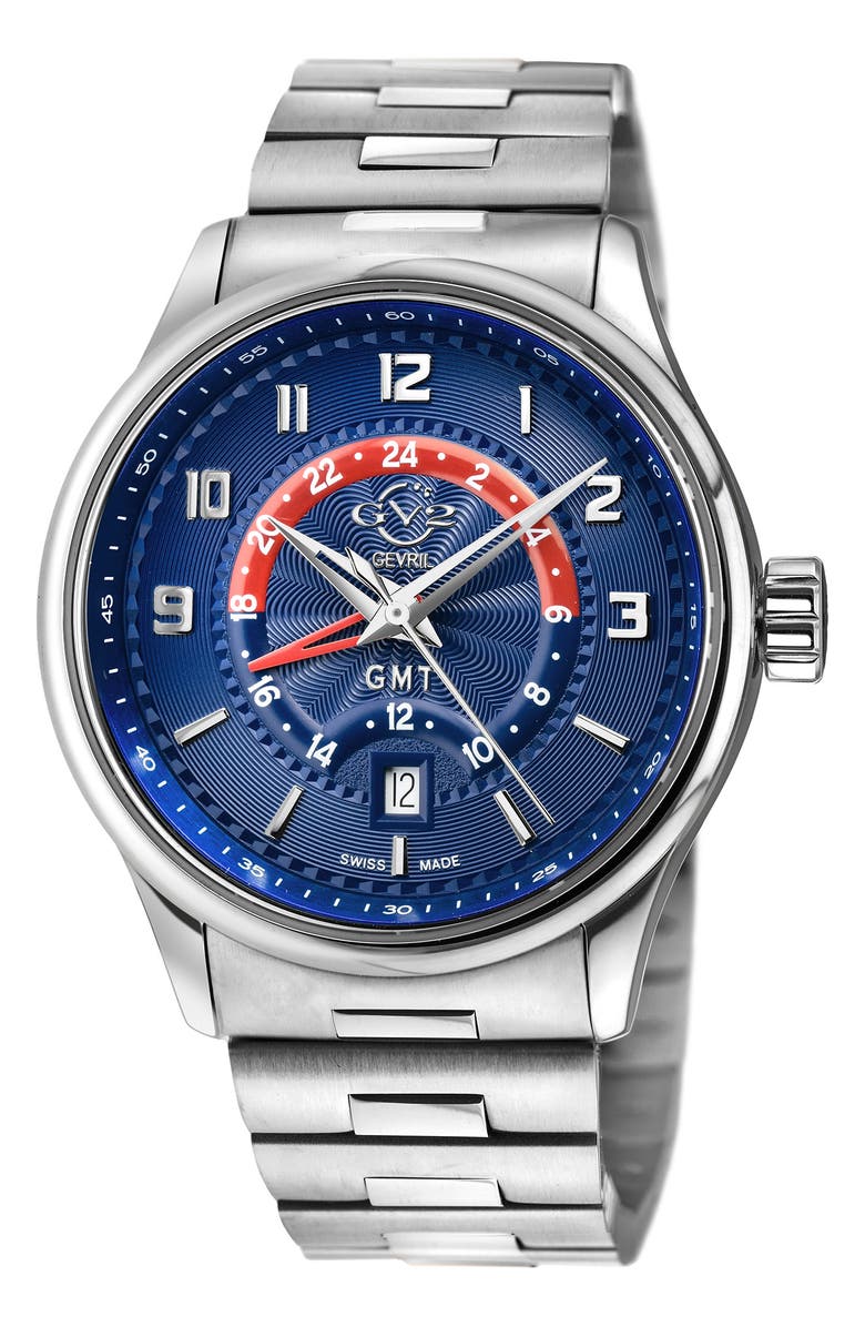 GEVRIL Men's Giromondo Blue Dial Bracelet Watch, 40mm, Main, color, Stainless Steel