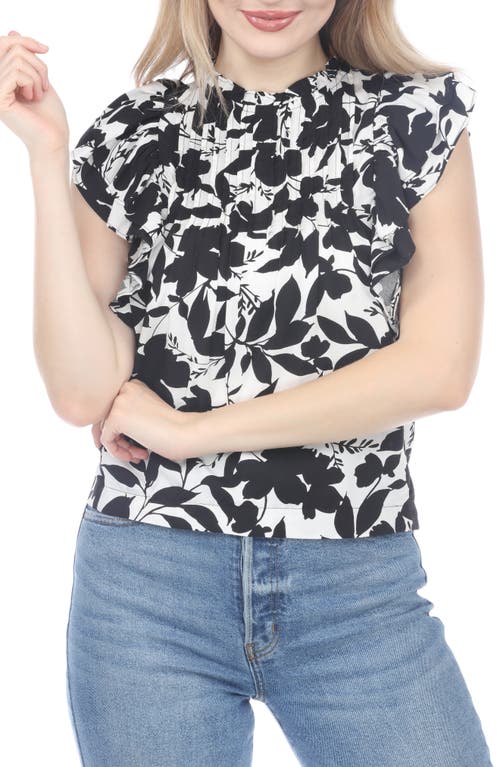 Rain And Rose Floral Ruffle Top In Black