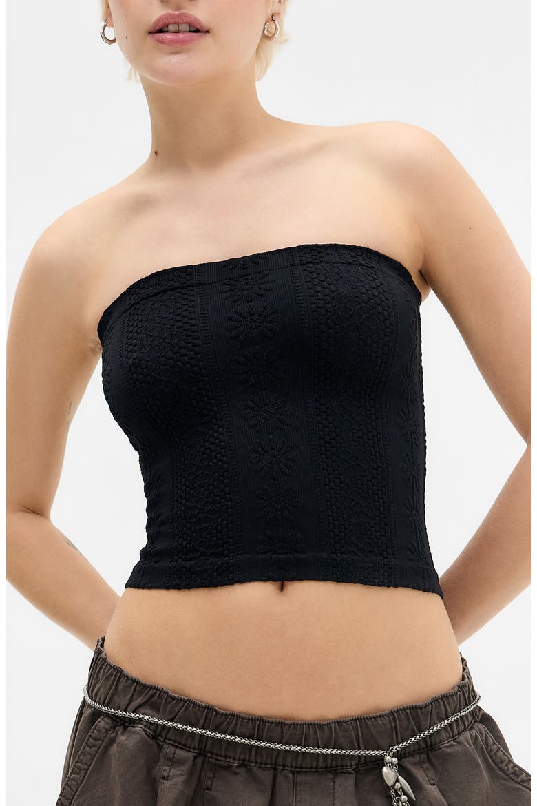 Floral Knit Crop Bandeau Top, Main, color, BLACK