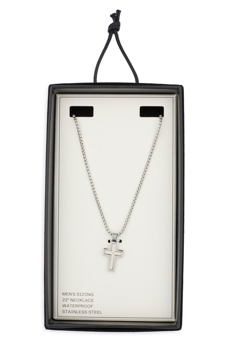 Men's Waterproof Small Cross CZ Pendant Necklace, Main, color, STAINLESS