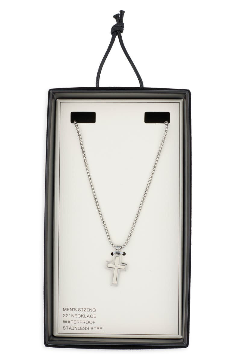 NORDSTROM RACK Men's Waterproof Small Cross CZ Pendant Necklace, Main, color, Stainless