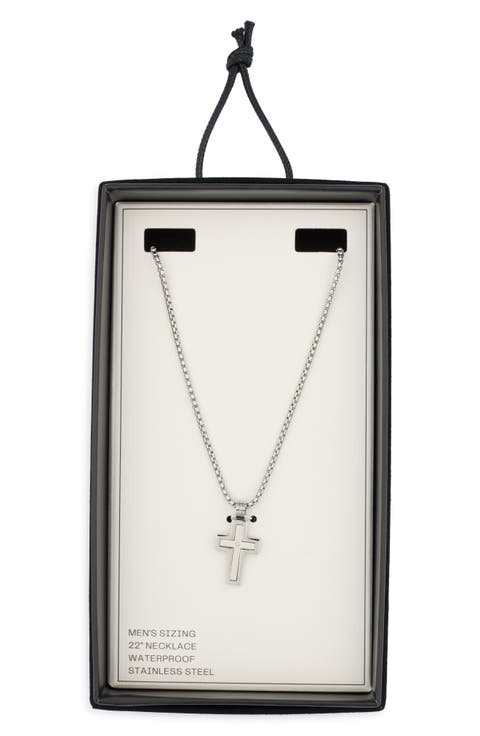 Men's Waterproof Small Cross CZ Pendant Necklace