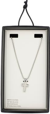 NORDSTROM RACK Men's Waterproof Small Cross CZ Pendant Necklace
