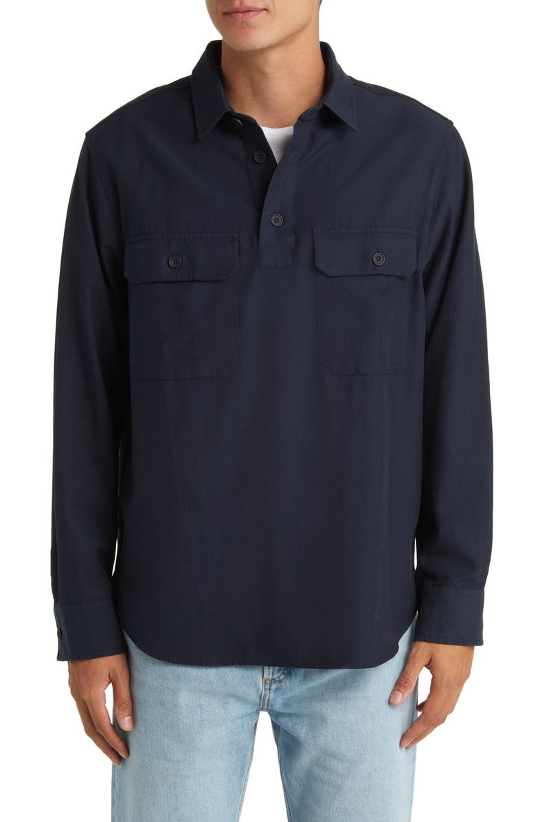 COS Regular Fit Twill Popover Shirt, Main, color, Blue Dark