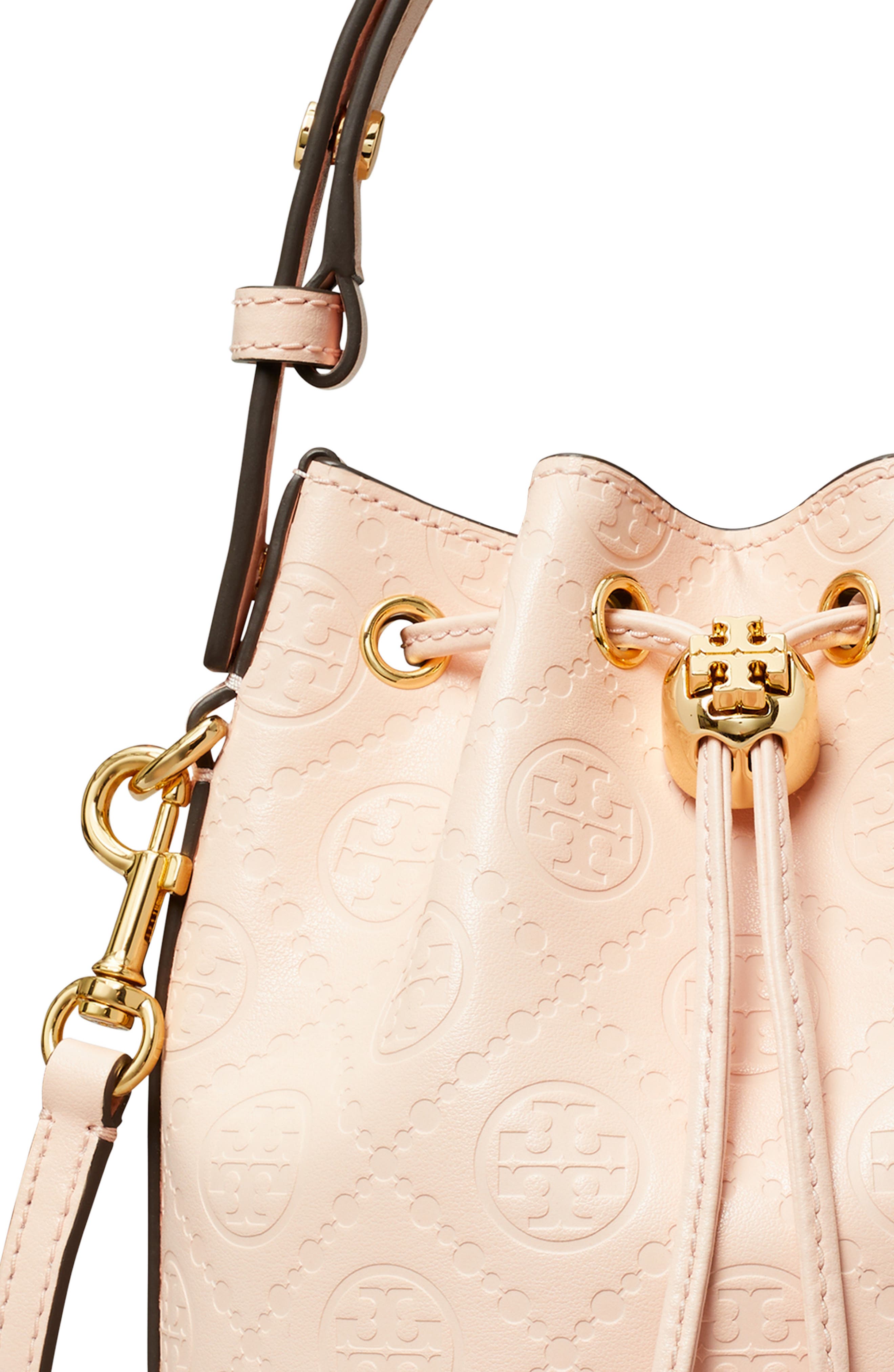 Mini T Monogram Debossed Bucket Bag, Alternate, color, BLUSH