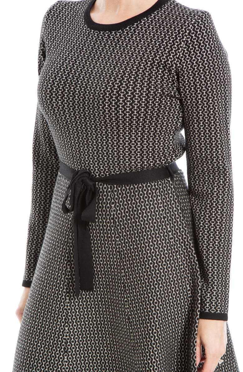 MAX STUDIO Long Sleeve Fit & Flare Sweater Dress, Alternate, color, Black/ Bone Circle Dash