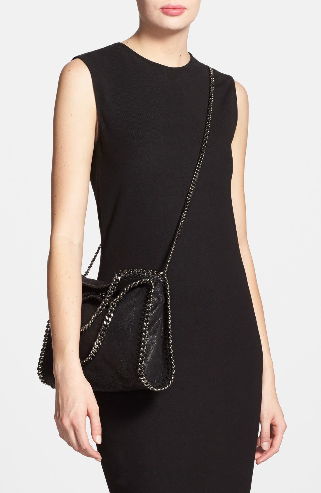 Stella McCartney Mini Falabella Faux Leather Tote, Alternate, color, Black W/ Silver