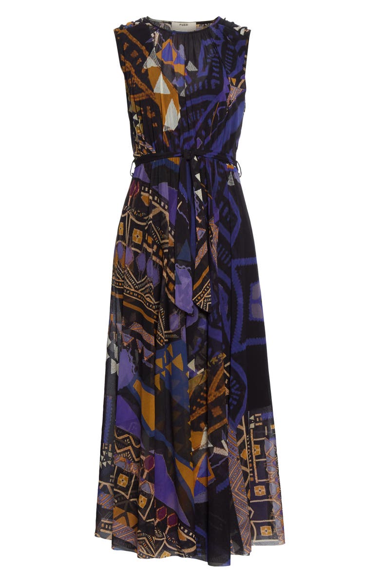 Fuzzi Print Belted Gathered Midi Dress, Alternate, color,