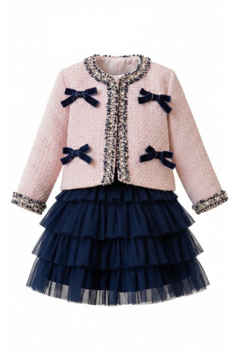 Bow Bliss Cute Jacket and Tulle Skirt Set, Main, color, Pink