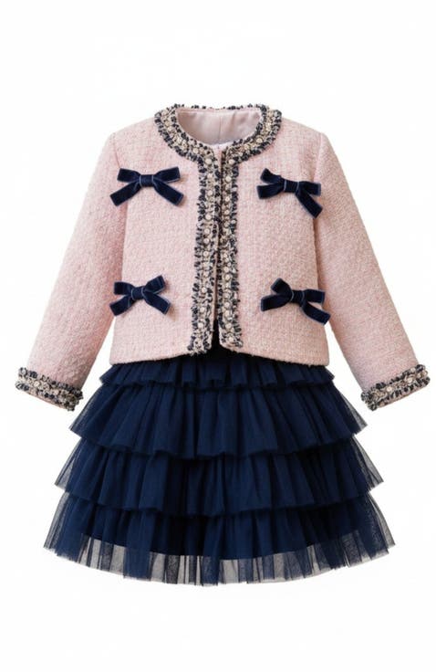 Bow Bliss Cute Jacket and Tulle Skirt Set