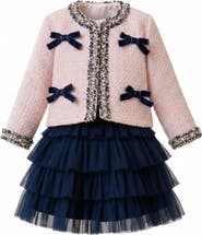 Mia Belle Girls Bow Bliss Cute Jacket and Tulle Skirt Set