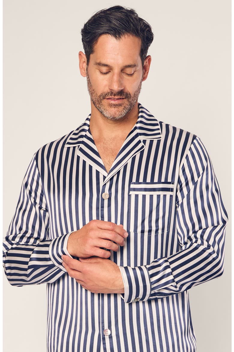 Bengal Stripe Silk Pajamas, Alternate, color, NAVY