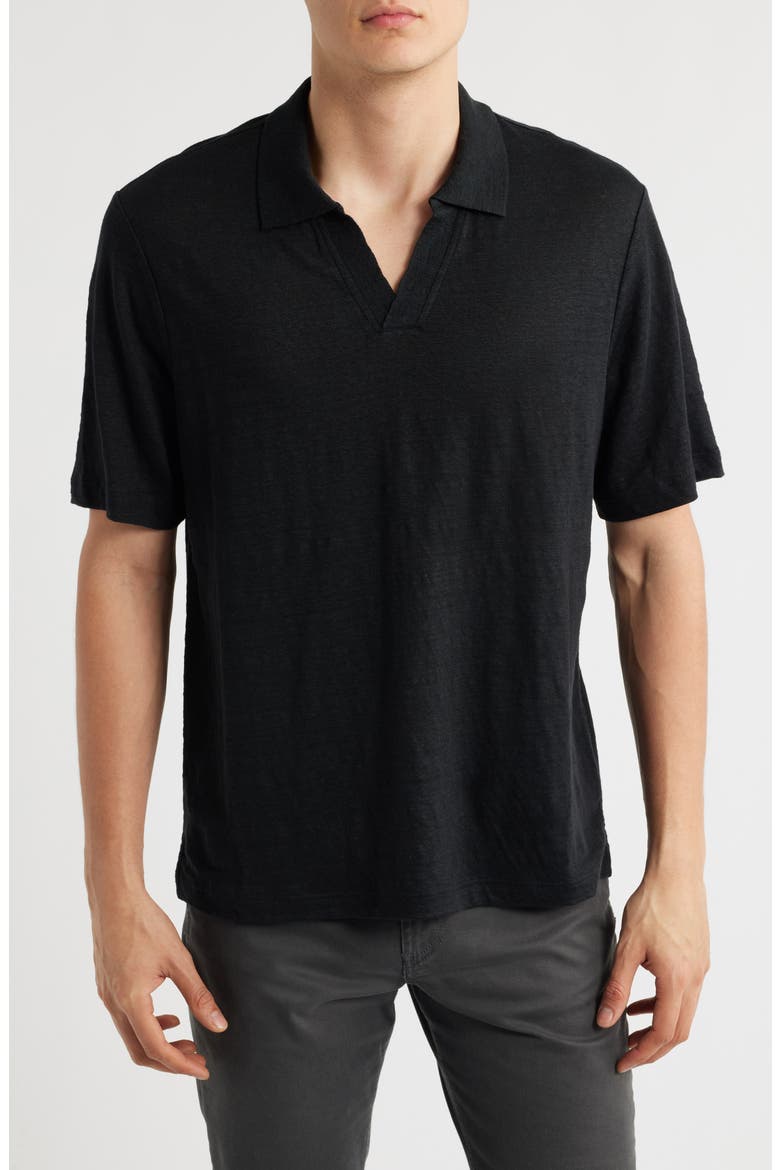 Linen Johnny Collar Polo, Main, color, BLACK