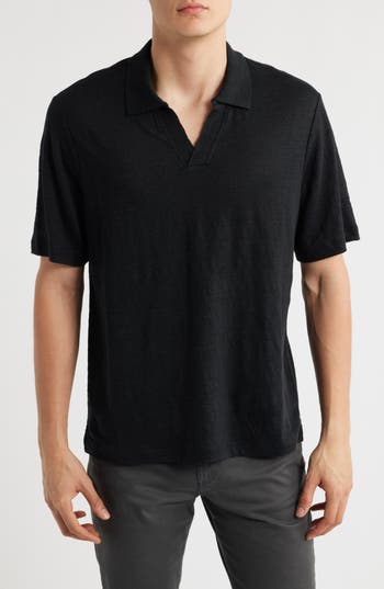 Nordstrom Linen Johnny Collar Polo In Black