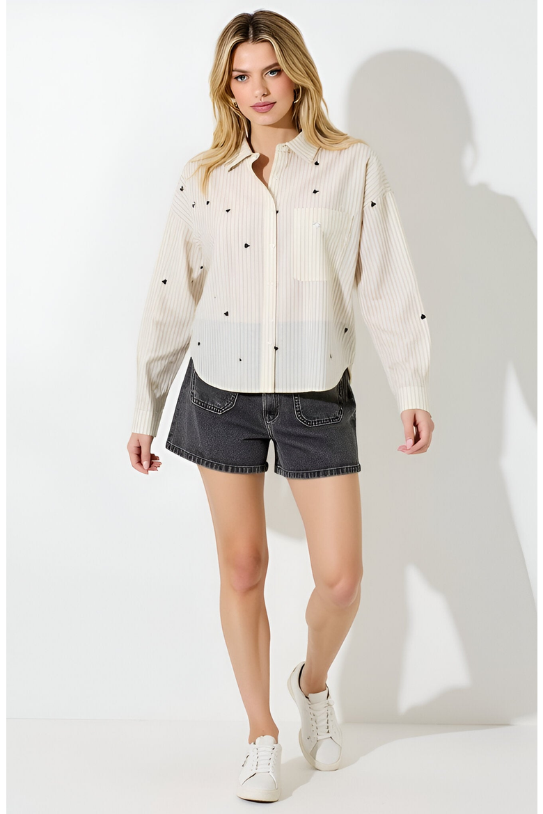 Striped Button-Up Shirt with Embroidered Hearts and Chest Pocket Detail, Alternate, color, Striped