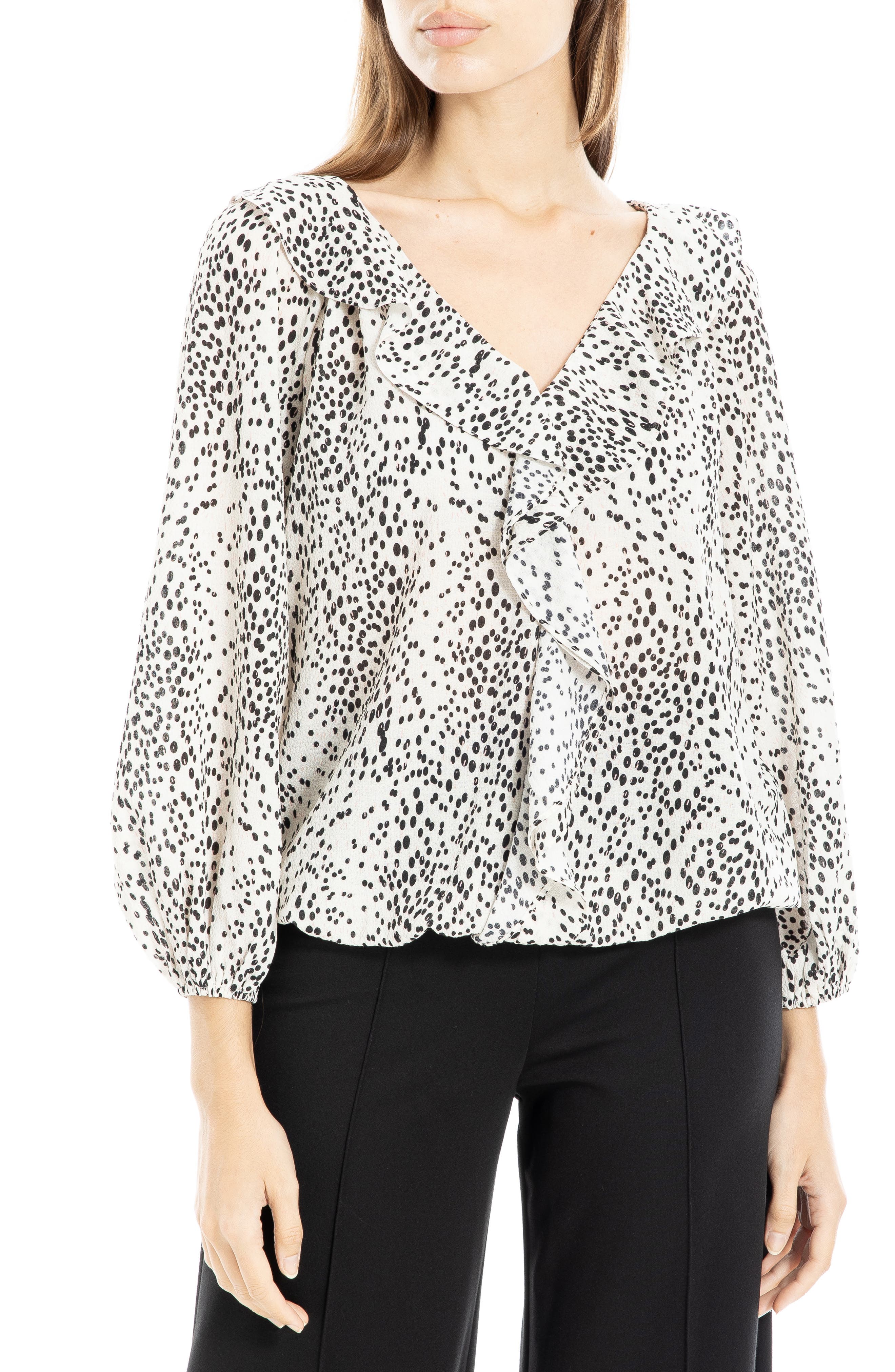 MAX STUDIO Floral Print Ruffle Neck Blouse (Women) | Nordstromrack