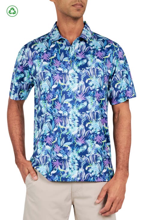 Regular Fit Exotic Bird Print Recycled Performance Golf Polo