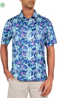 CONSTRUCT Regular Fit Exotic Bird Print Recycled Performance Golf Polo